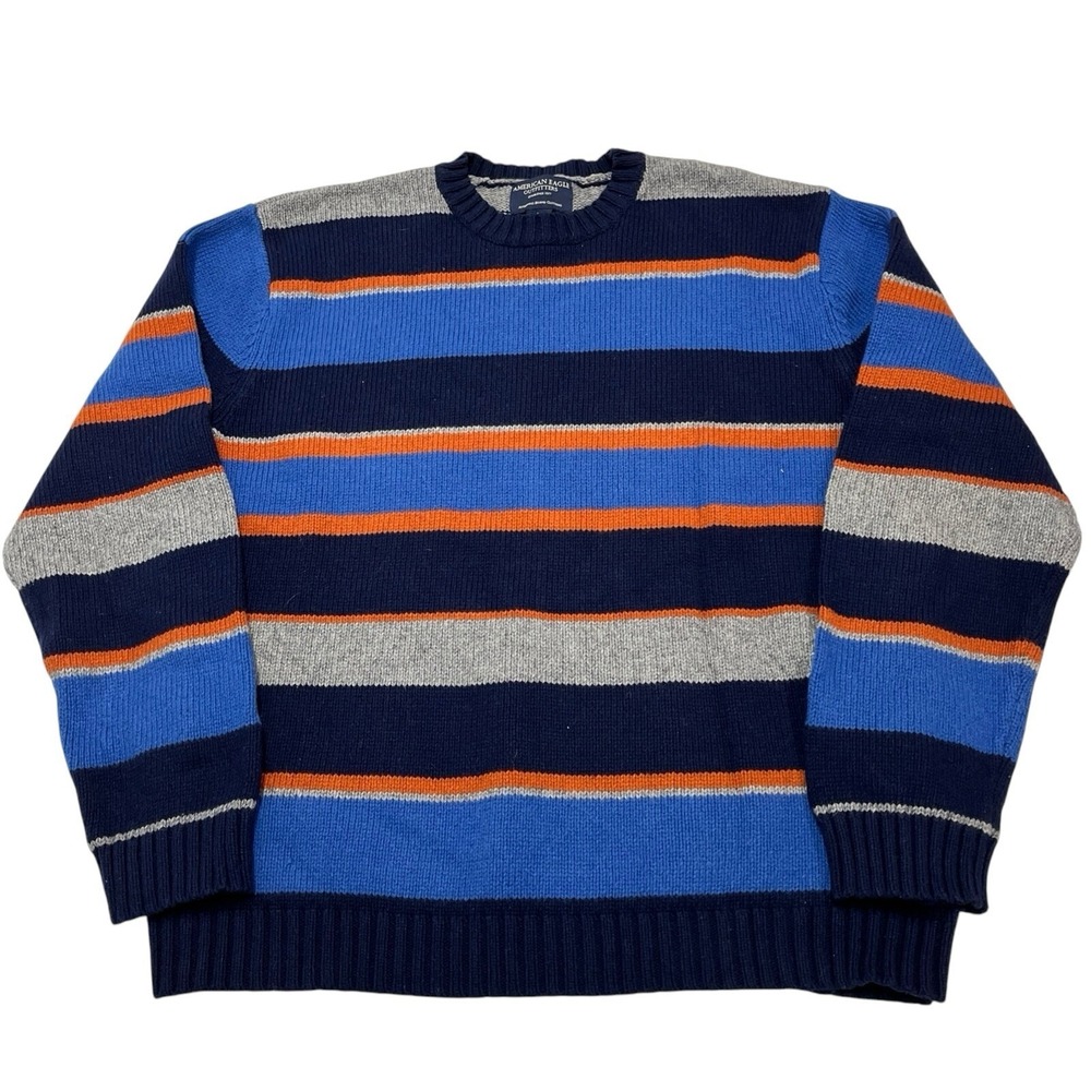 Vintage American Eagle Y2K Sweater Men L Cotton Wool‎ Striped Pullover Preppy